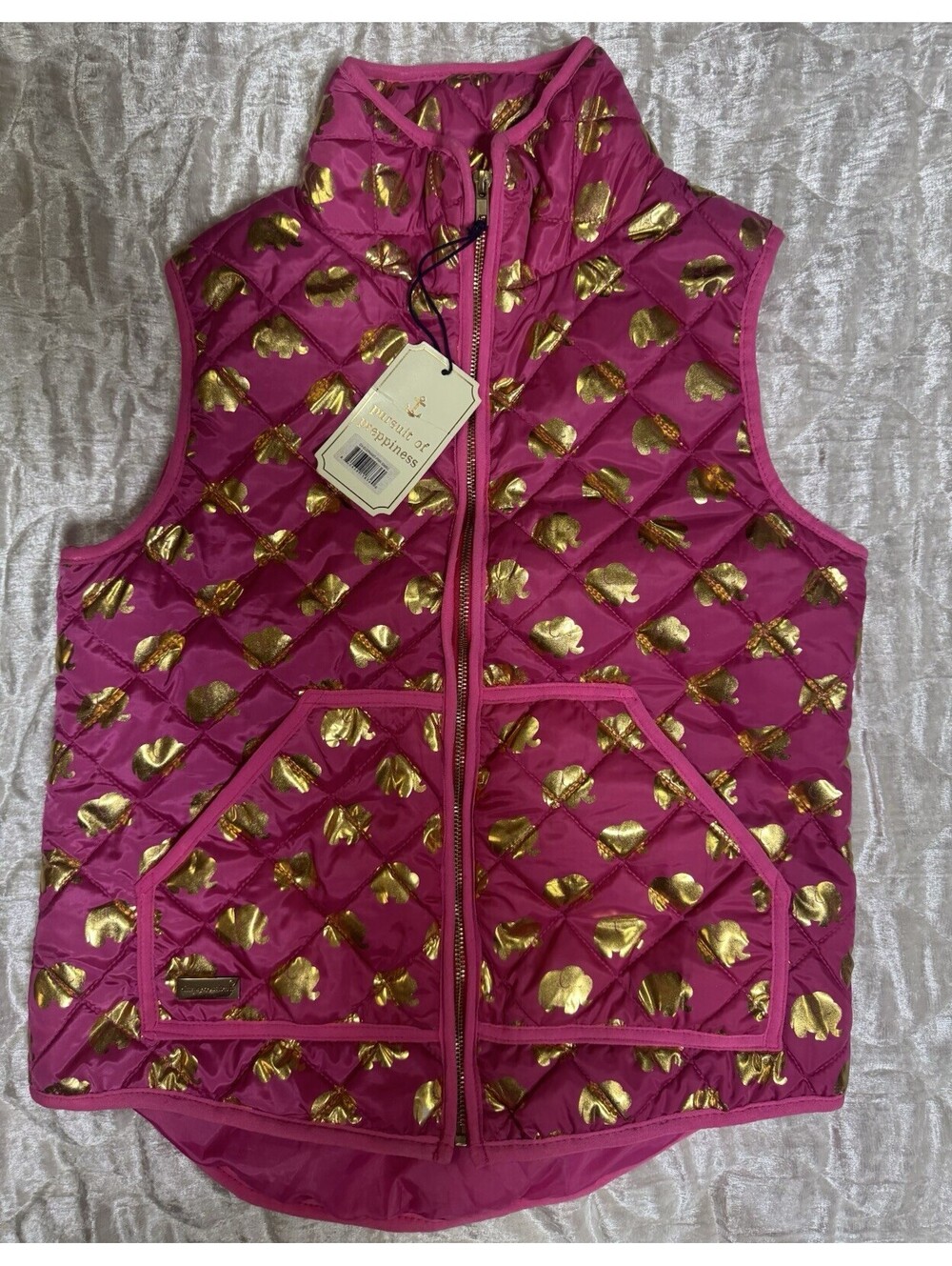 Simply Southern Pink Gold Elephant Quilted Puffer Vest Women Small NWT - Picture 2 of 4